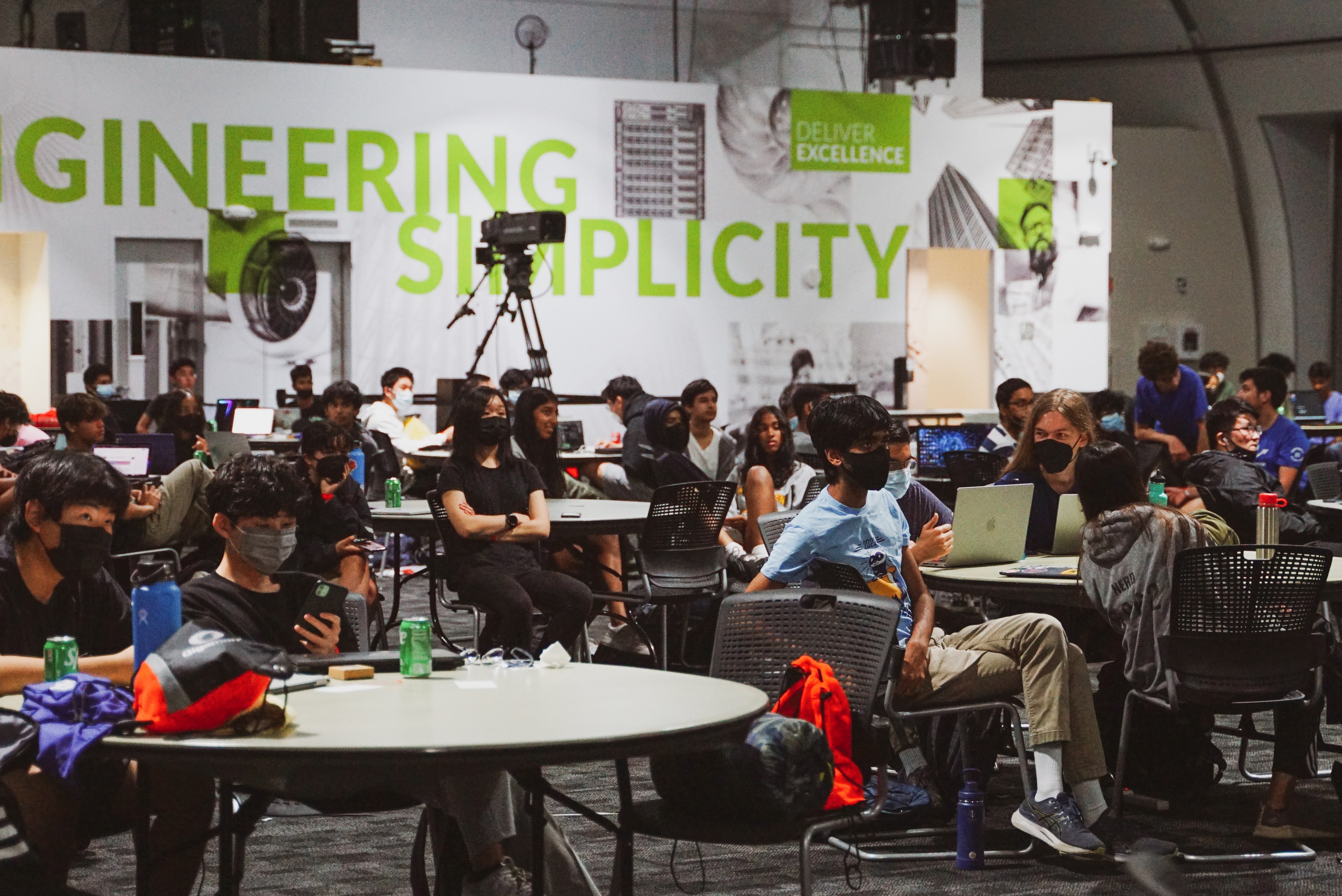 A wide shot of attendees at the opening ceremony of Los Altos Hacks VI.